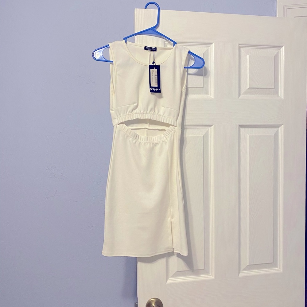Nasty Gal Ivory Bodycon Dress With Cutout Tag Still On